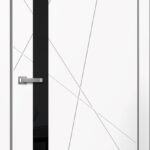 Дверь межкомнатная Лайн 02 ПВХ Белый (черное стекло)