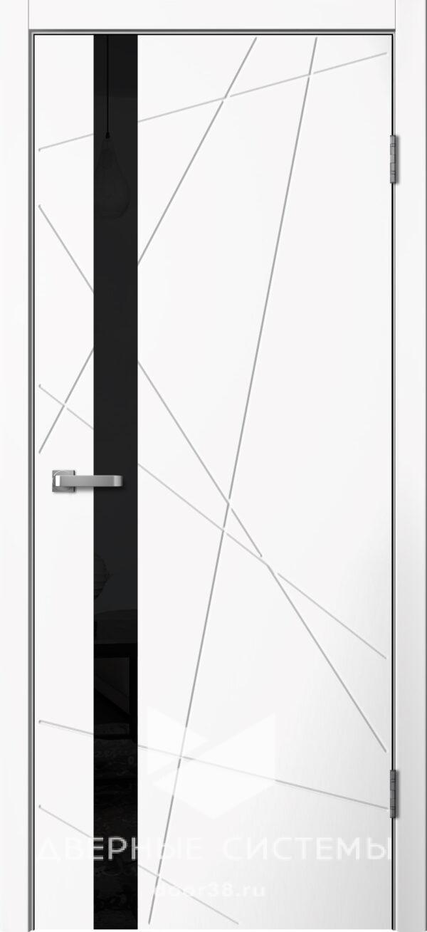 Дверь межкомнатная Лайн 02 ПВХ Белый (черное стекло)