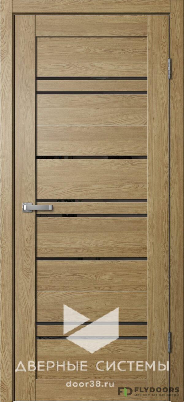 Дверь межкомнатная Барн B02 Дуб Европейский (черное стекло)