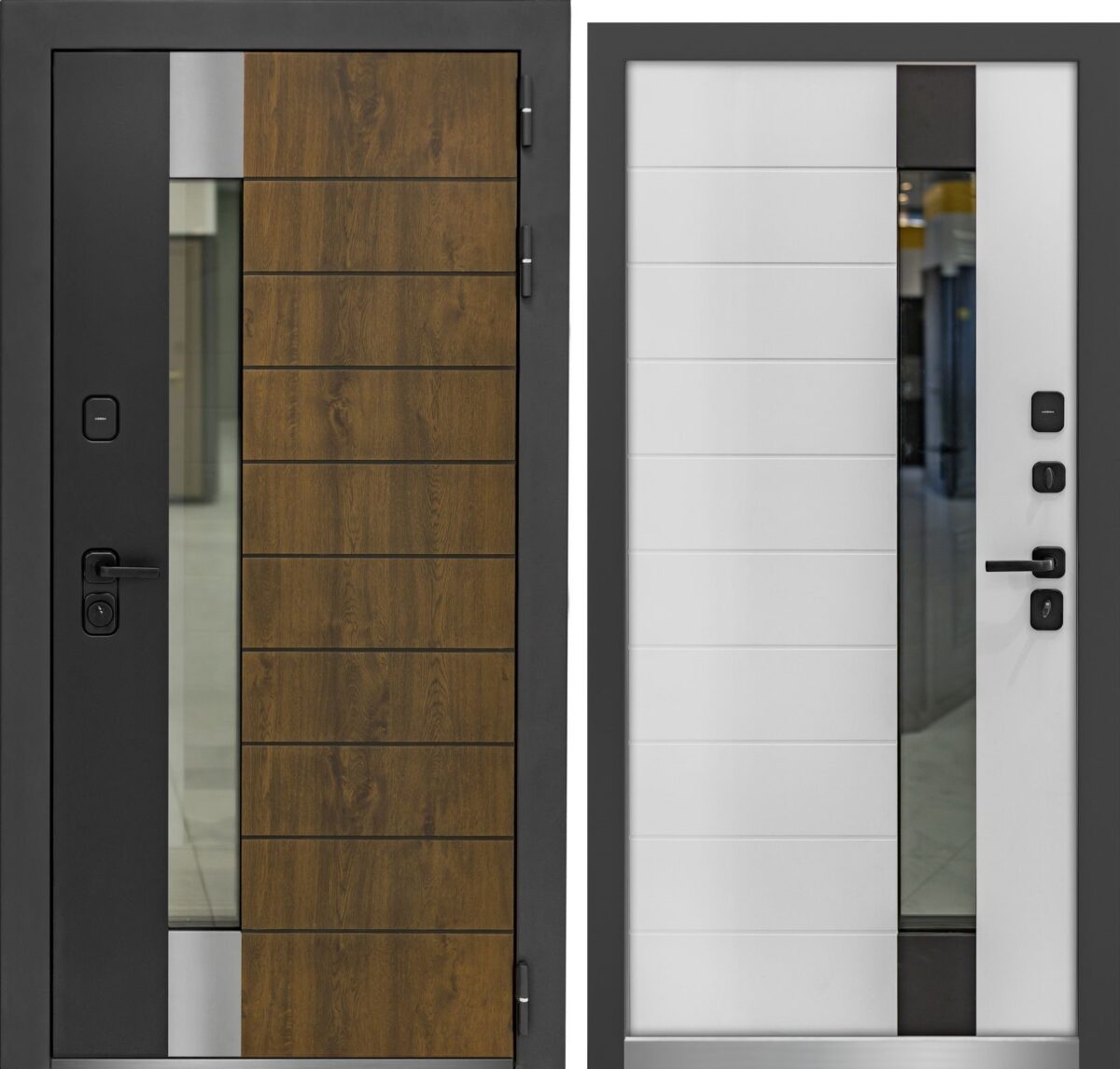 Входная металлическая дверь MIA (Термо, Стеклопак) Грецкий орех/ Белый — изображение 3