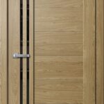 Дверь межкомнатная Барн B05 Дуб Европейский (черное стекло)