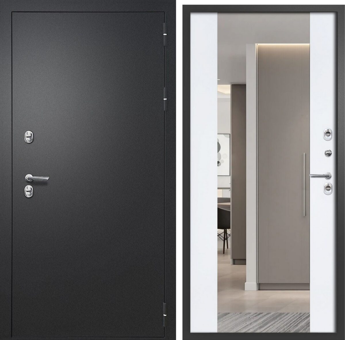 Входная металлическая дверь АЙВАРС (Термо, Зеркало) Букле черный/ Велюто Биянко — изображение 3